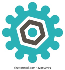 Gears vector icon. Style is bicolor flat symbol, grey and cyan colors, rounded angles, white background.
