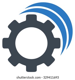 Gears vector icon. Style is bicolor flat symbol, smooth blue colors, rounded angles, white background.