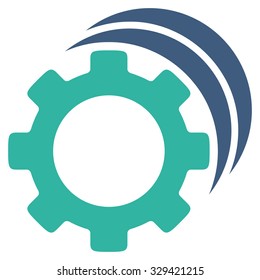 Gears vector icon. Style is bicolor flat symbol, cobalt and cyan colors, rounded angles, white background.