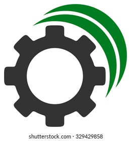 Gears vector icon. Style is bicolor flat symbol, green and gray colors, rounded angles, white background.