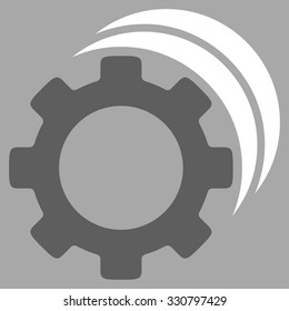 Gears vector icon. Style is bicolor flat symbol, dark gray and white colors, rounded angles, silver background.