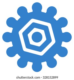 Gears vector icon. Style is flat symbol, cobalt color, rounded angles, white background.