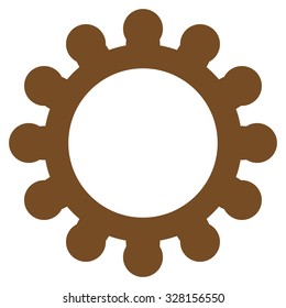 Gears vector icon. Style is flat symbol, brown color, rounded angles, white background.
