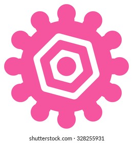 Gears vector icon. Style is flat symbol, pink color, rounded angles, white background.