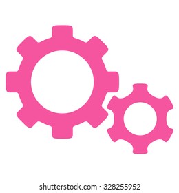 Gears vector icon. Style is flat symbol, pink color, rounded angles, white background.