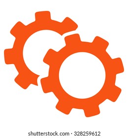 Gears vector icon. Style is flat symbol, orange color, rounded angles, white background.