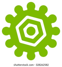 Gears vector icon. Style is flat symbol, eco green color, rounded angles, white background.
