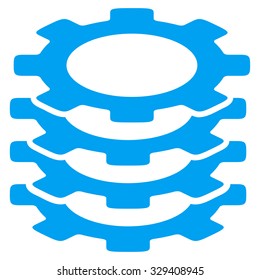 Gears vector icon. Style is flat symbol, blue color, rounded angles, white background.