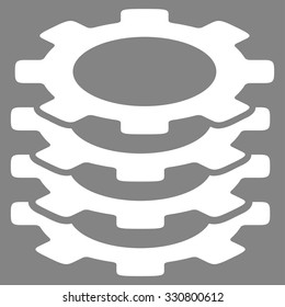 Gears vector icon. Style is flat symbol, white color, rounded angles, gray background.