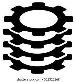 Gears vector icon. Style is flat symbol, black color, rounded angles, white background.