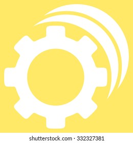 Gears vector icon. Style is flat symbol, white color, rounded angles, yellow background.