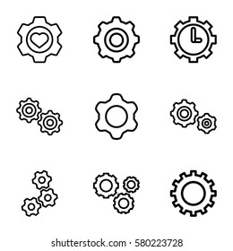 gears vector icons. Set of 9 gears outline icons such as gear