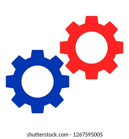 Gears vector illustration on a white background. An isolated flat icon illustration of gears with nobody.
