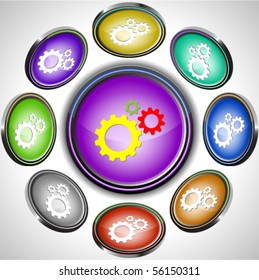 Gears. Vector internet buttons. 8 different projections.