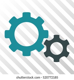 Gears vector pictogram. Illustration style is flat iconic bicolor soft blue symbol on a hatch transparent background.