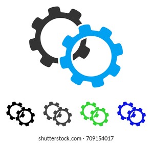 Gears vector pictogram. Style is a flat graphic symbol in black, grey, blue, green color variants. Designed for web and mobile apps.