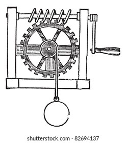 Engranajes, ilustración vintage grabada. Enciclopedia Trousset (1886-1891).  Enciclopedia Trousset (1886-1891).