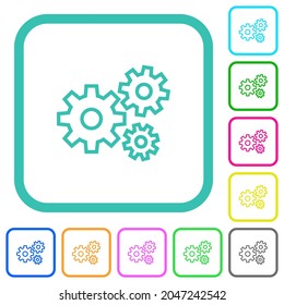 Gears vivid colored flat icons in curved borders on white background