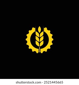 Zahnräder Weizen-Logo, Zahnräder, Weizen-Logo voll editierbare Vektorvorlage