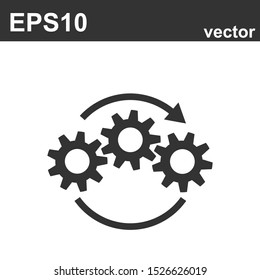 Gears wheel with arrows - concept black icon vector design. Exchange interaction symbol