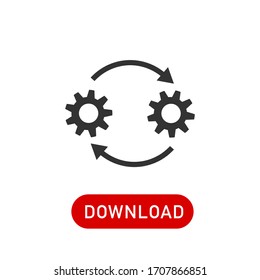 Gears wheel with arrows - concept black icon vector design. Exchange interaction symbol. Stock icon
