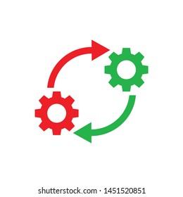 Gears wheel with arrows - concept icon vector design. SEO creative logo sign. Exchange interaction symbol. 