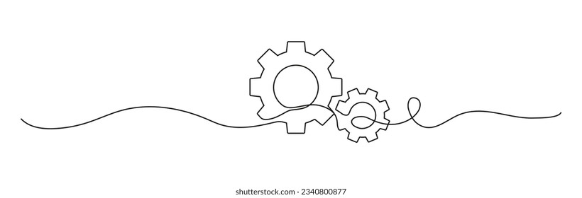 Ilustración del vector de línea continua de la rueda de los engranajes. Plantilla de empresa de símbolos de metal de ruedas redondas para el concepto de trabajo en equipo de negocios. Dibujo dinámico de una sola línea Moviendo engranajes de cog.