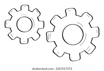 Gears wheel doodle icon vector. Round wheel metal symbol company for business teamwork concept. Dynamic single line draw Moving cog gears.