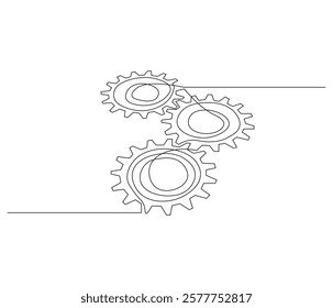 Gears wheel in one continuous line drawing. Symbol of idea for business or technology and start up. Machinery cogwheels in simple linear style. Editable stroke. Doodle line illustration