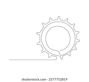 Gears wheel in one continuous line drawing. Symbol of idea for business or technology and start up. Machinery cogwheels in simple linear style. Editable stroke. Doodle line illustration