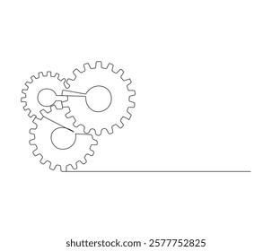 Gears wheel in one continuous line drawing. Symbol of idea for business or technology and start up. Machinery cogwheels in simple linear style. Editable stroke. Doodle line illustration