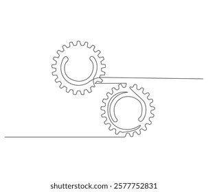 Gears wheel in one continuous line drawing. Symbol of idea for business or technology and start up. Machinery cogwheels in simple linear style. Editable stroke. Doodle line illustration