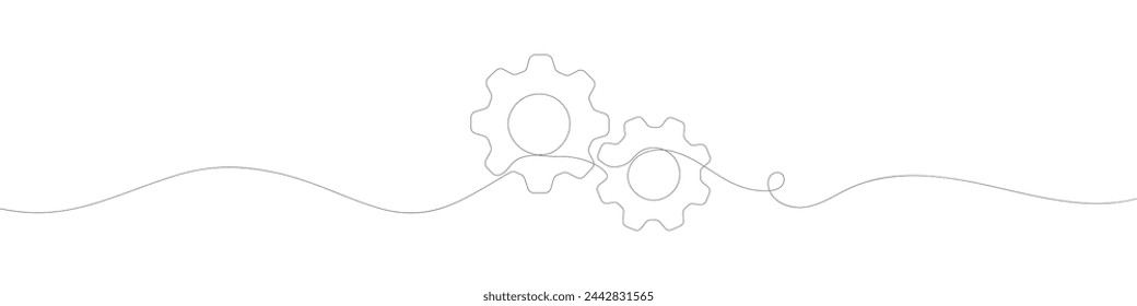 Gears wheel symbol technology, continuous one line drawing. Moving cog gears for business teamwork concept. Contour single outline. Vector illustration