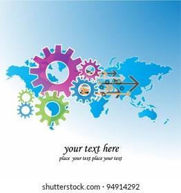 gears world map with arrows vector
