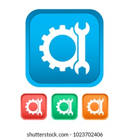 Gears and a wrench. Flat vector icon