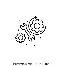 Gears wrench work icon. Simple line, outline vector of project management icons for ui and ux, website or mobile application