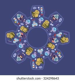 Gear-shape vector decorating design made of robots