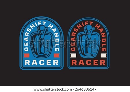 gearshift handle retro badge logo. vintage automotive gearshift part emblem design. racing car transmission illustration patch for automotive, car, garage, racing apparel and garage branding