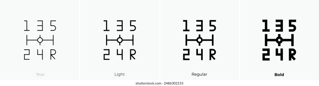 gearshift icon. Thin, Light Regular And Bold style design isolated on white background