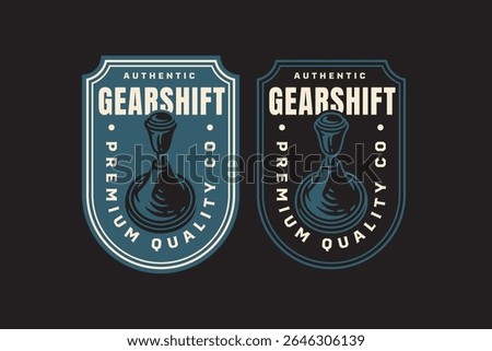 gearshift knob emblem logo in retro style. classic manual shifter badge logo. automotive gearshift parts vintage illustration patch logo design for automotive, garage, racing merchandise and branding