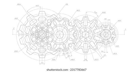 Gears.Mechanical Engineering background .Technical drawing .Vector illustration .