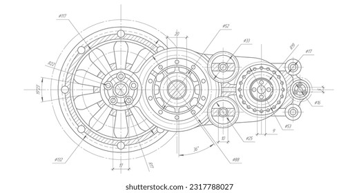 Gears.Mechanische Ingenieurskunst.Technische Zeichnung .Vektorgrafik.