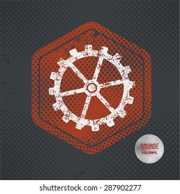 Gear,stamp design on old dark background,grunge concept,vector