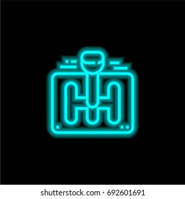 Gearstick blue glowing neon ui ux icon. Glowing sign logo vector
