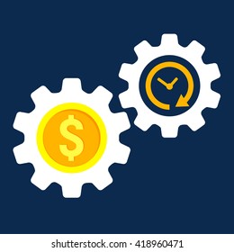 Gearwheel with dollar sign. Flat design. Vector ilustration.