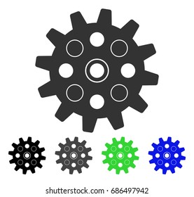 Gearwheel flat vector icon. Colored gearwheel gray, black, blue, green pictogram versions. Flat icon style for application design.