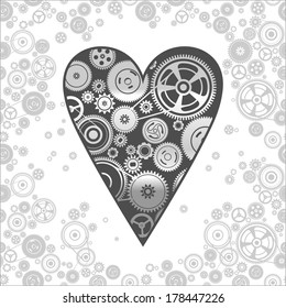 gearwheel heart-shaped mechanism background, vector illustration