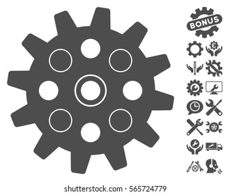Gearwheel icon with bonus configuration icon set. Vector illustration style is flat iconic gray symbols on white background.