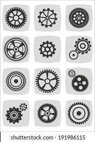 gearwheel mechanism elements icon set, vector illustration