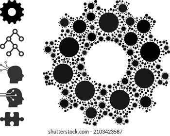 Radmotorsymbol. Vektorgrafik-Kollektion aus verstreuten Virus-Symbolen. Symbol für das Schaltgetriebe von Viruszellen und andere Symbole. Radkollage für medizinische Bilder.